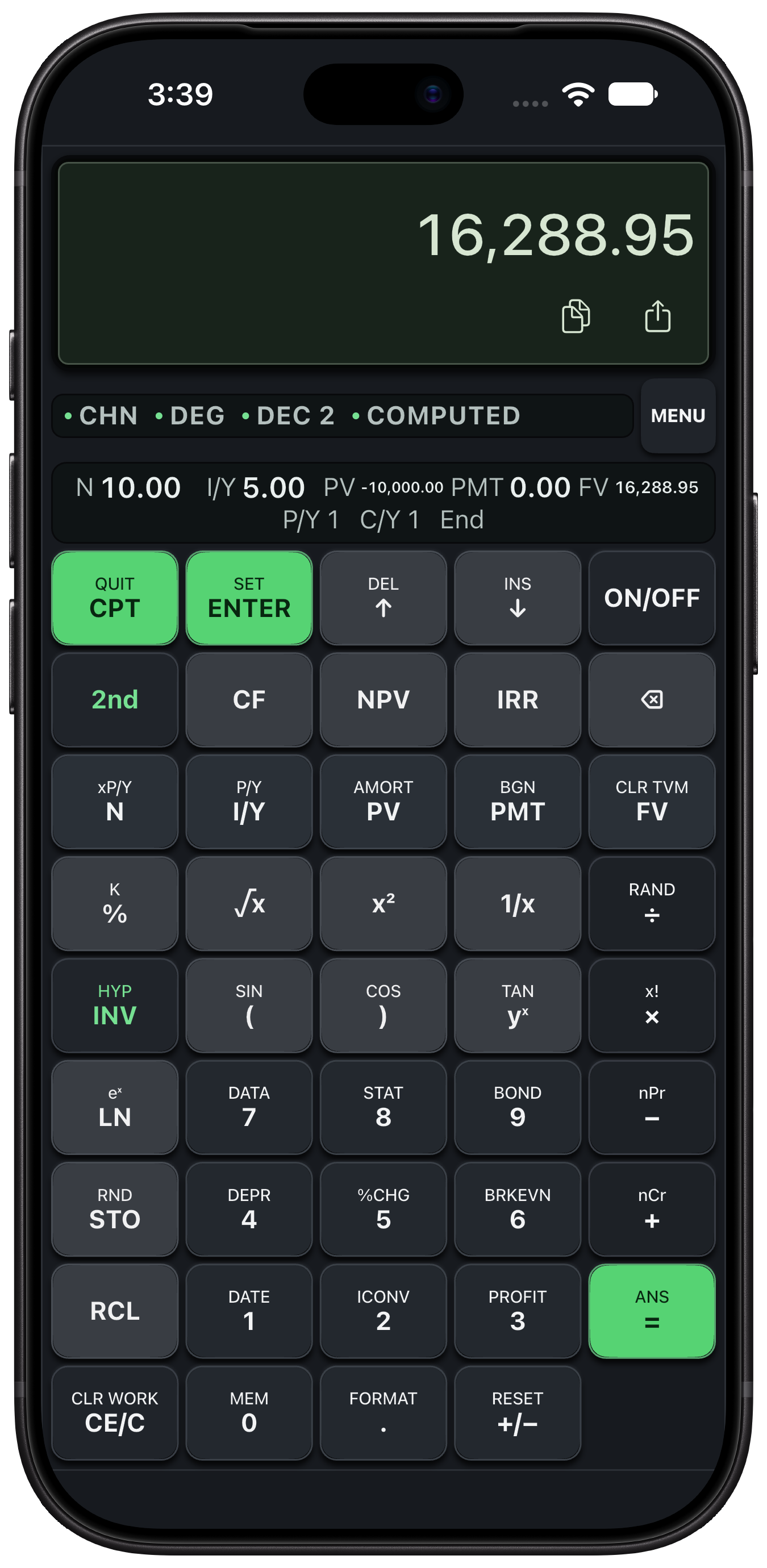 Financial Calculator interface